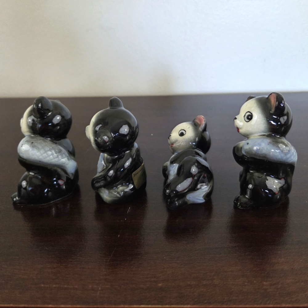 1950s Anthropomorphic Bears Holding Fish Small Figurines Japan 4 Pcs Pre-Owned - Picture 2 of 7